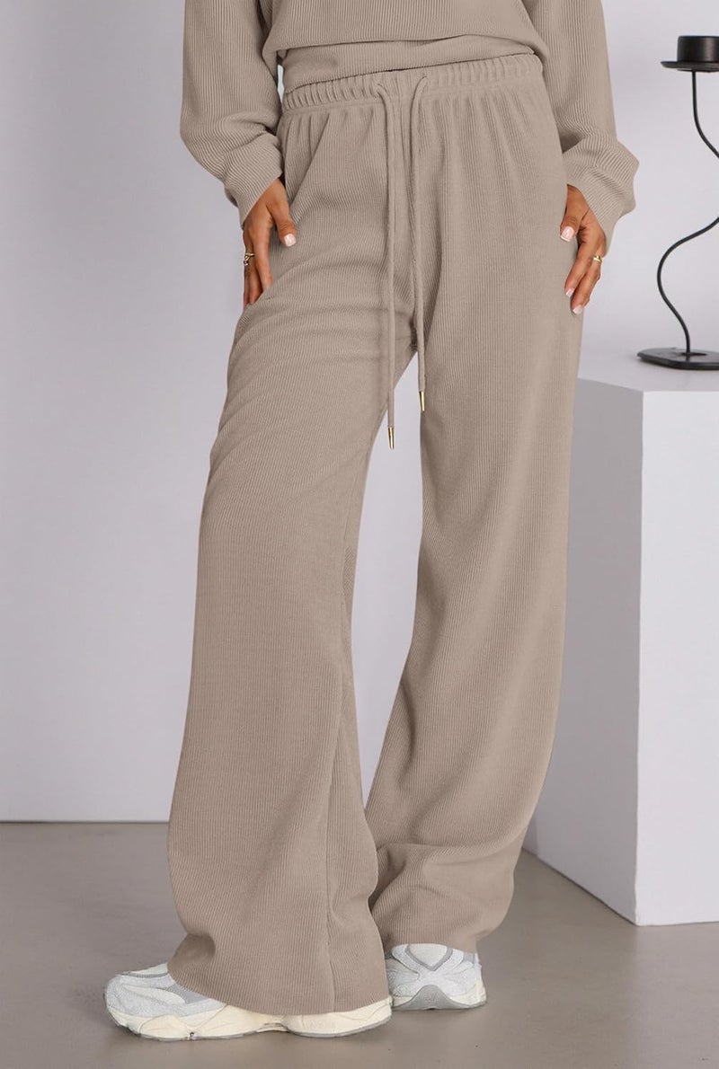 PRETTYGARDEN Store Women Fall Sweatsuits Two Piece Sets Mock Neck Long Sleeve Knit Tops Wide Leg Pants Lounge Set Travel Outfits - Image 4